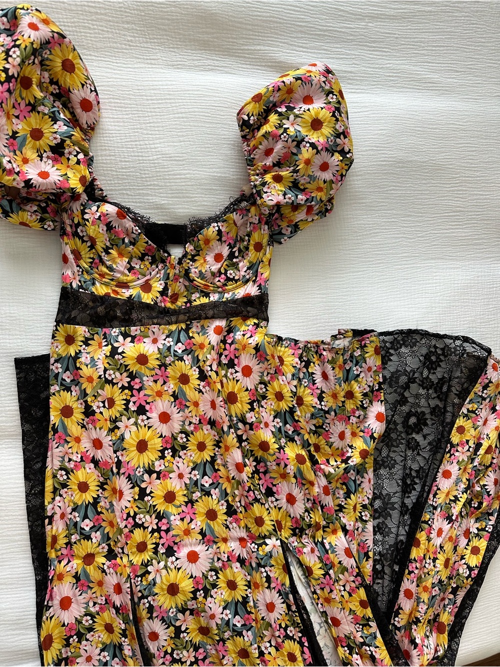 For Love And Lemons Yellow Floral Puff-Sleeve Maxi Dress - Picture 5 of 6